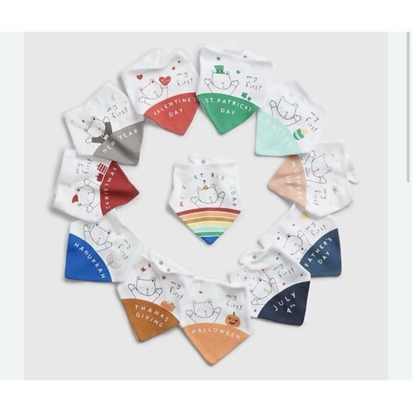 Lot Of 12 Baby GAP Baby’s 1st Bibs Halloween Christmas Birthday Easter NWOT - Picture 1 of 9